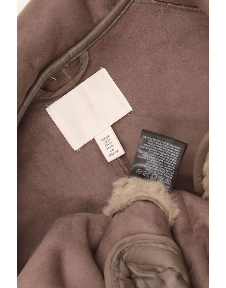 H&M Damebamse Oversized Fluffy Coat UK 14 Medium Brown Polyester