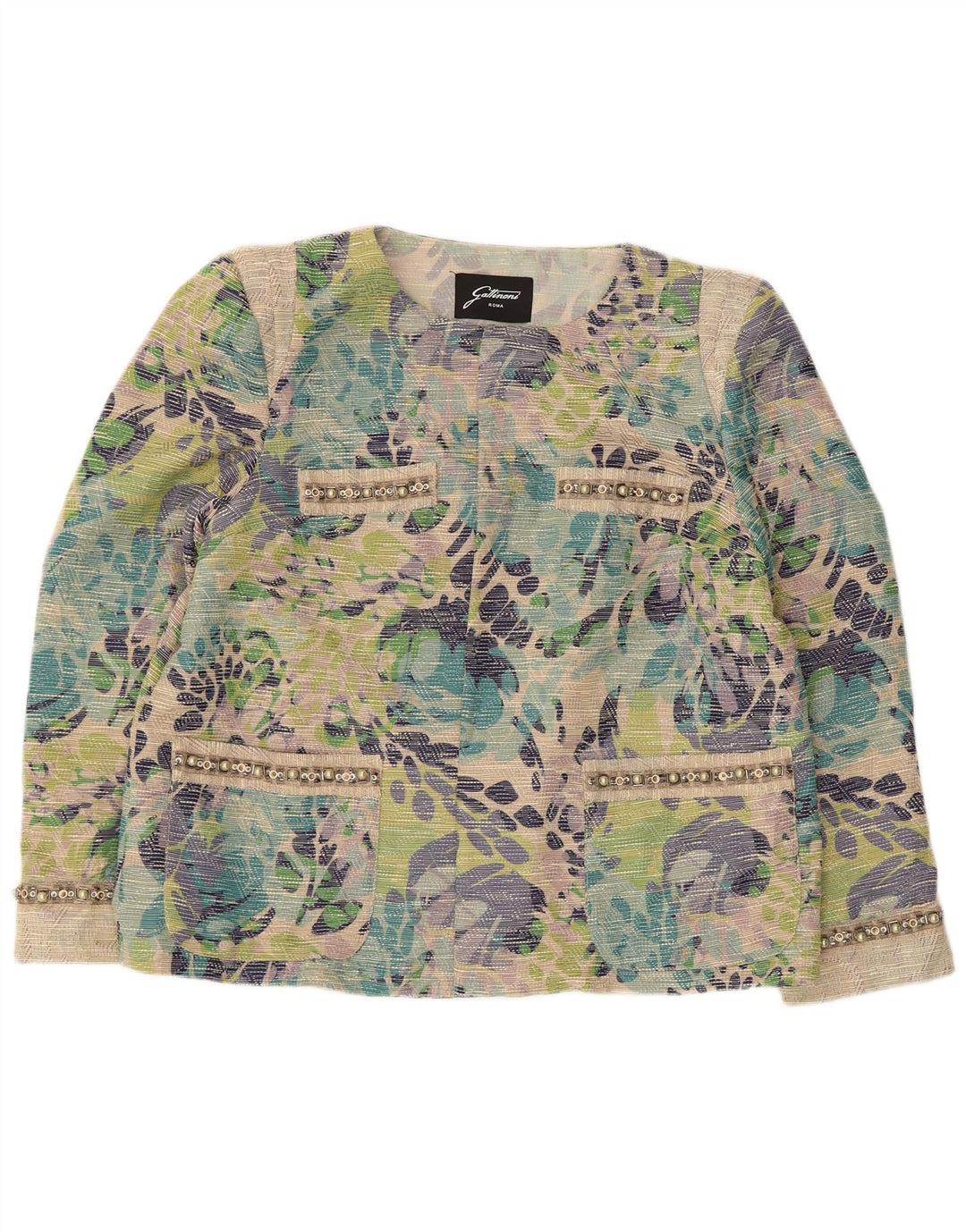 Gattinoni Womens Open Blazer Jacket UK 18 XL Multicolored Floral