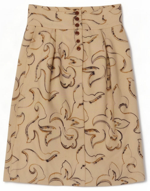 Vintage kvinders højtaljede midi-nederdel Small W26 Beige Floral