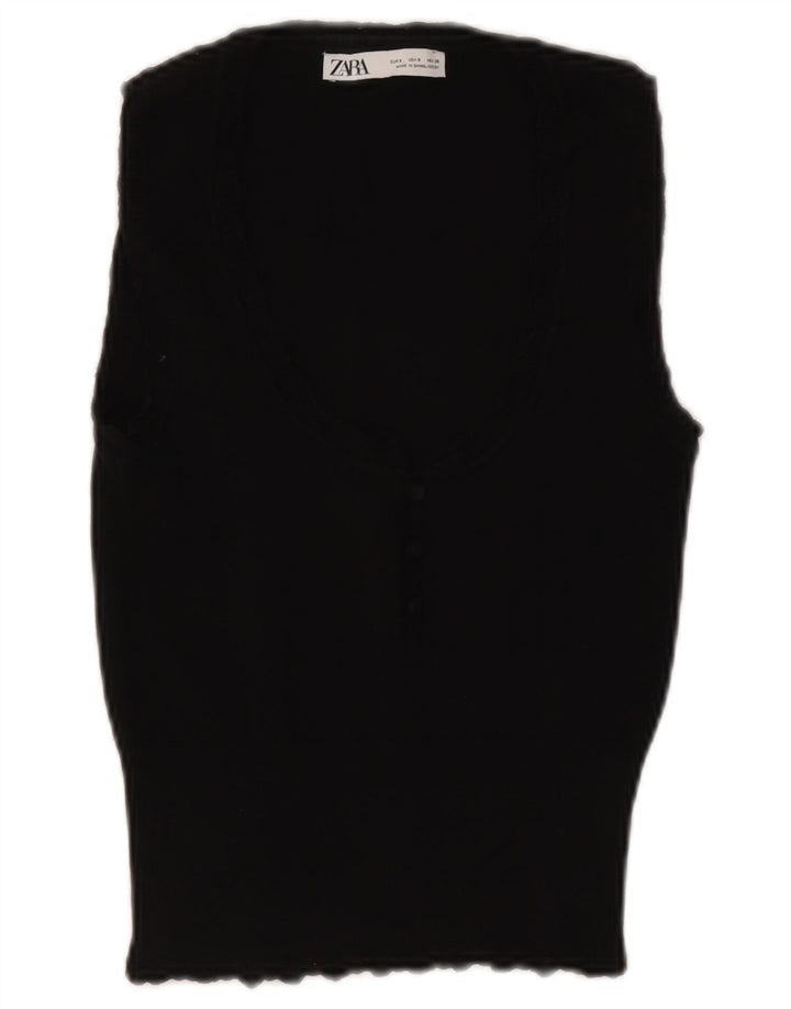 Zara Womens Crop Vest Tank Top UK 8 Small Black Viscose