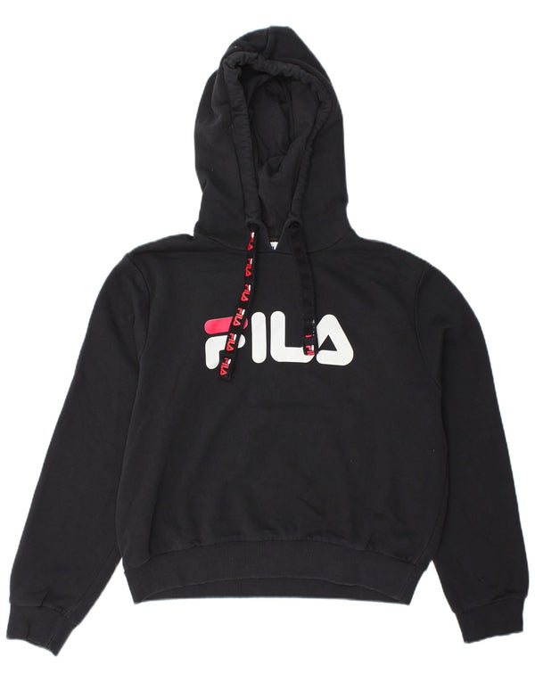 Fila Grafisk hættetrøje til kvinder UK 14 Medium Sort Bomuld