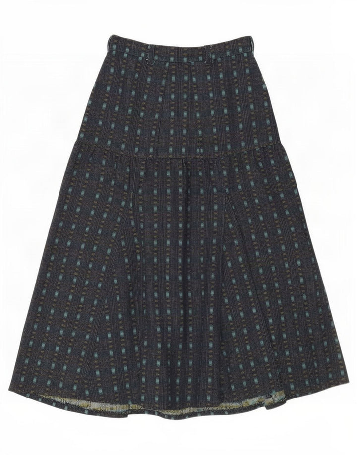 Vintage Kvinders Flared Nederdel Small W26 Navy Blue Check