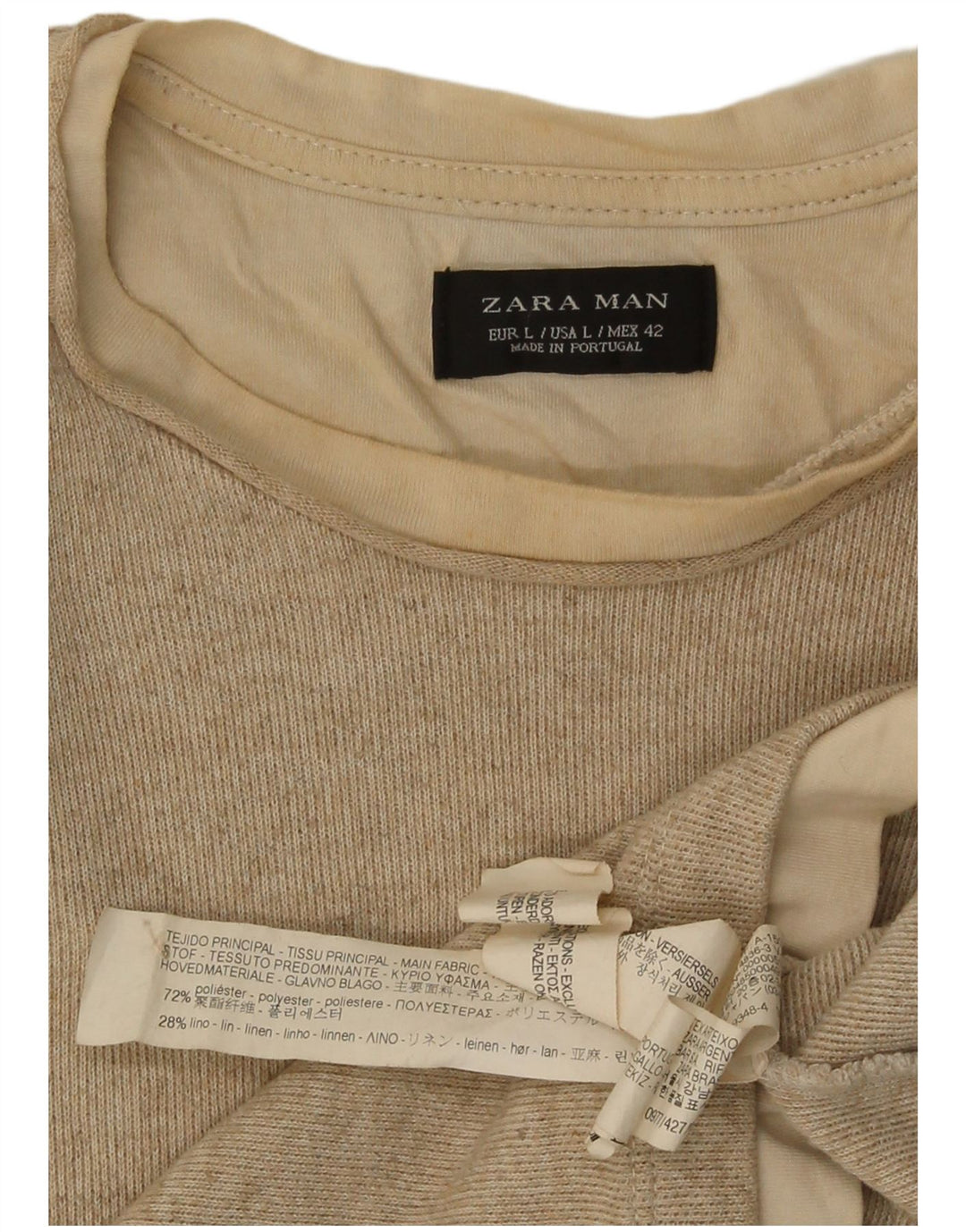 Zara Herre Top Langærmet Stor Beige Polyester