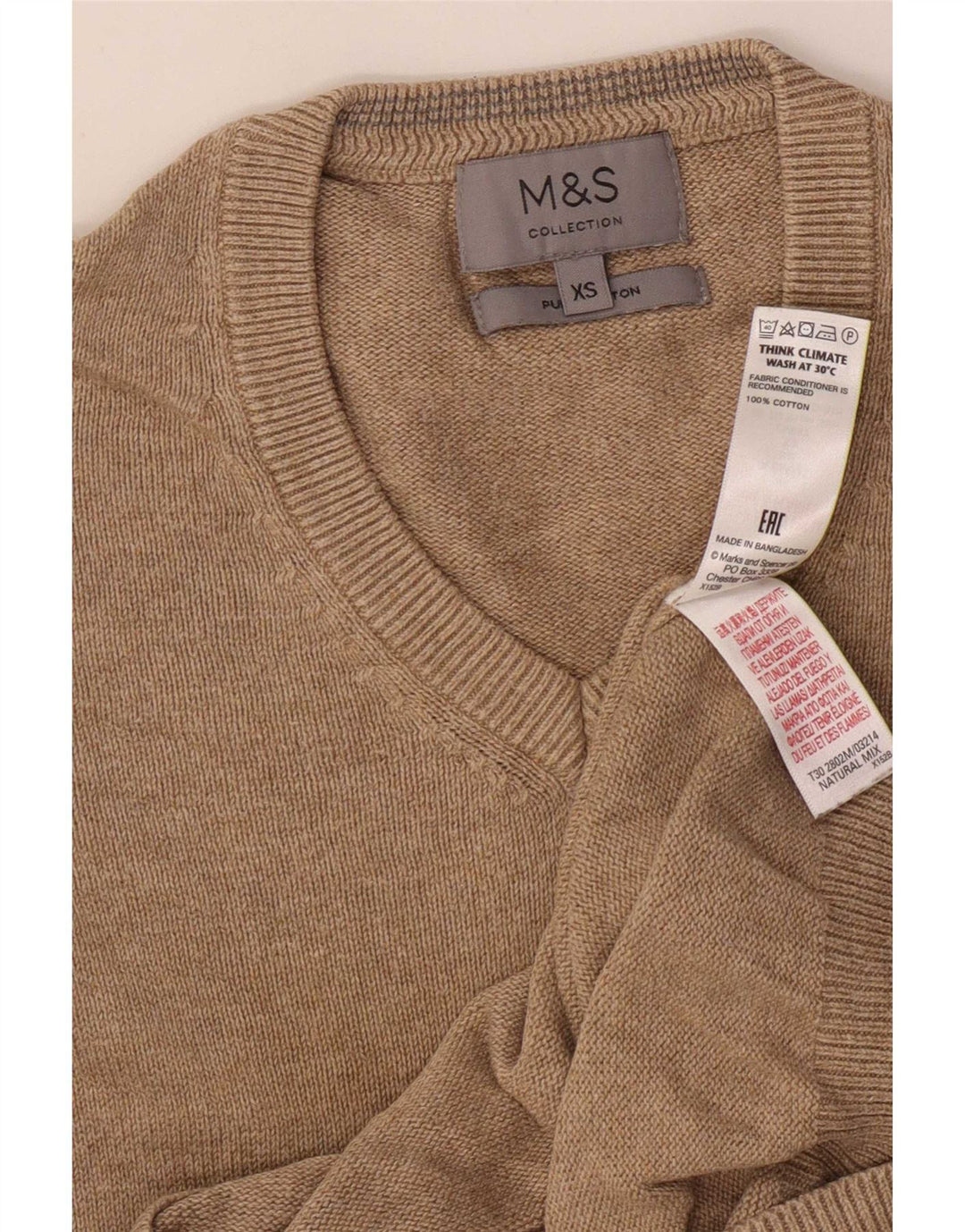 Marks & Spencer Herre V-hals sweater XS Beige Bomuld