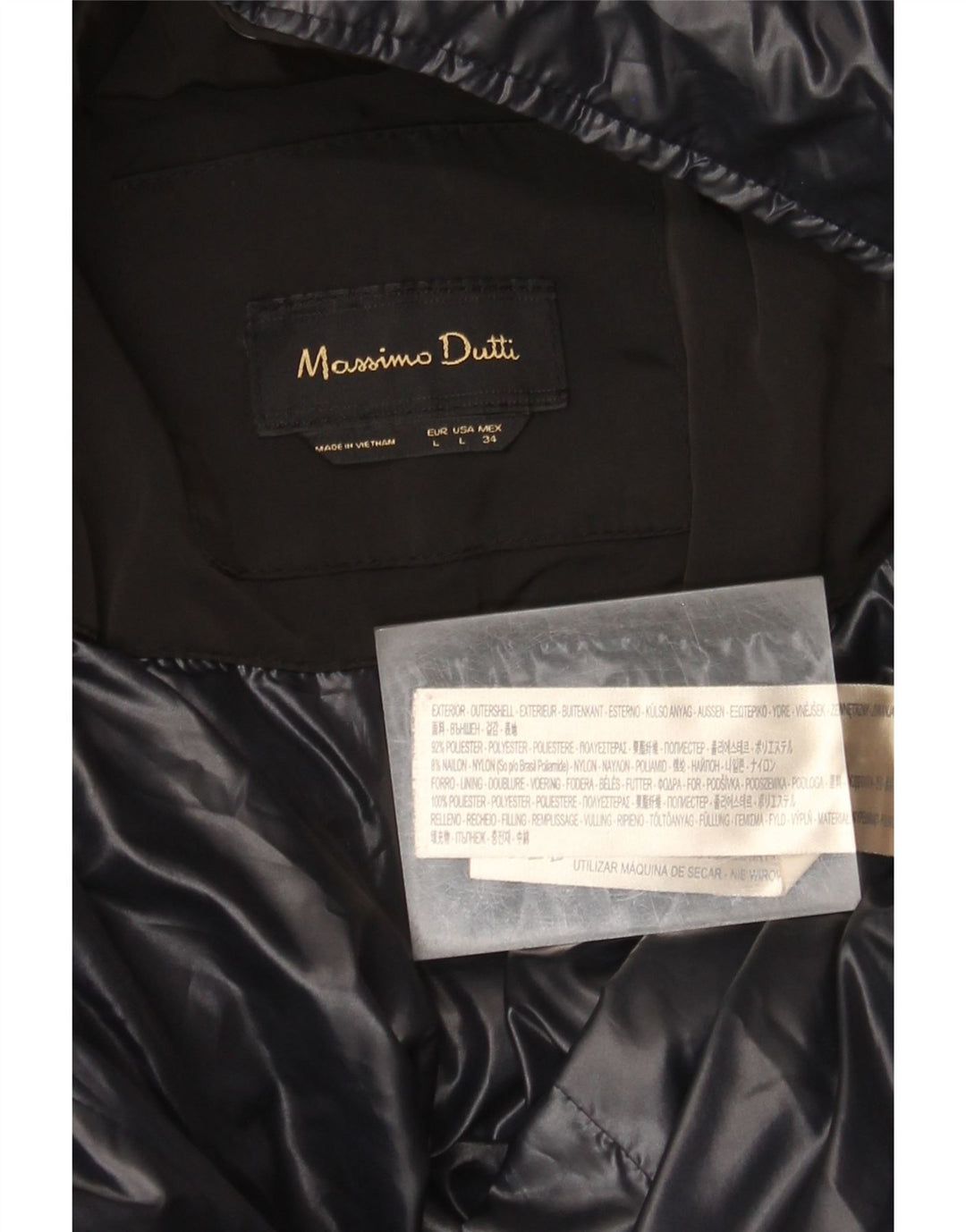 Massimo Dutti Dame Polstret Frakke UK 16 Large Black Polyester