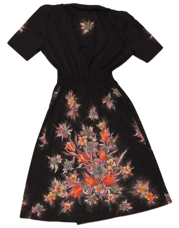 Chic Dame Se Through Wrap Dress UK 12 Medium Black Floral