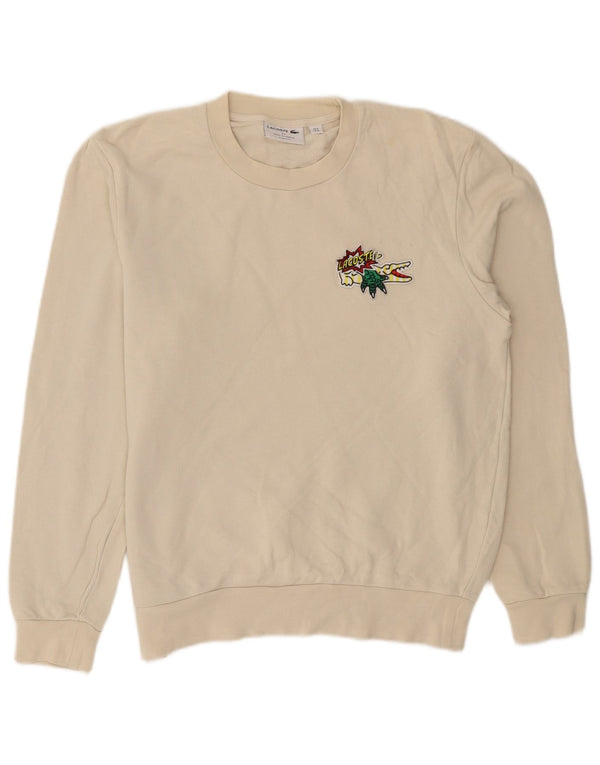 Lacoste Herre Graphic Classic Fit Sweatshirt Jumper Størrelse 4 Medium Beige