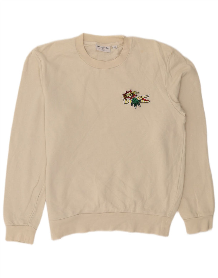 Lacoste Herre Graphic Classic Fit Sweatshirt Jumper Størrelse 4 Medium Beige
