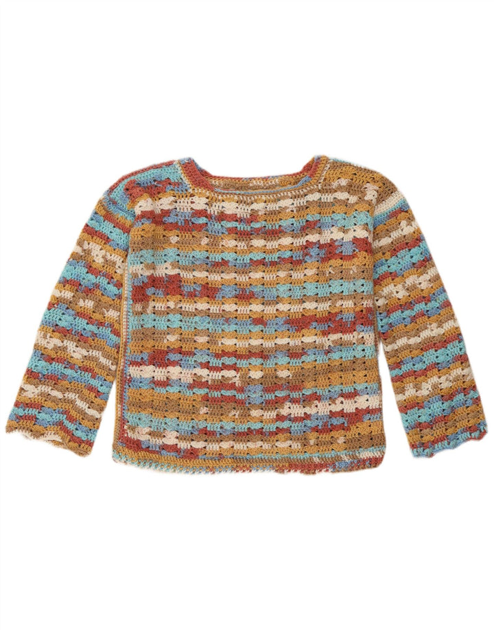 Vintage Dame Boat Neck Jumper Sweater UK 14 Medium Flerfarvet Stribet