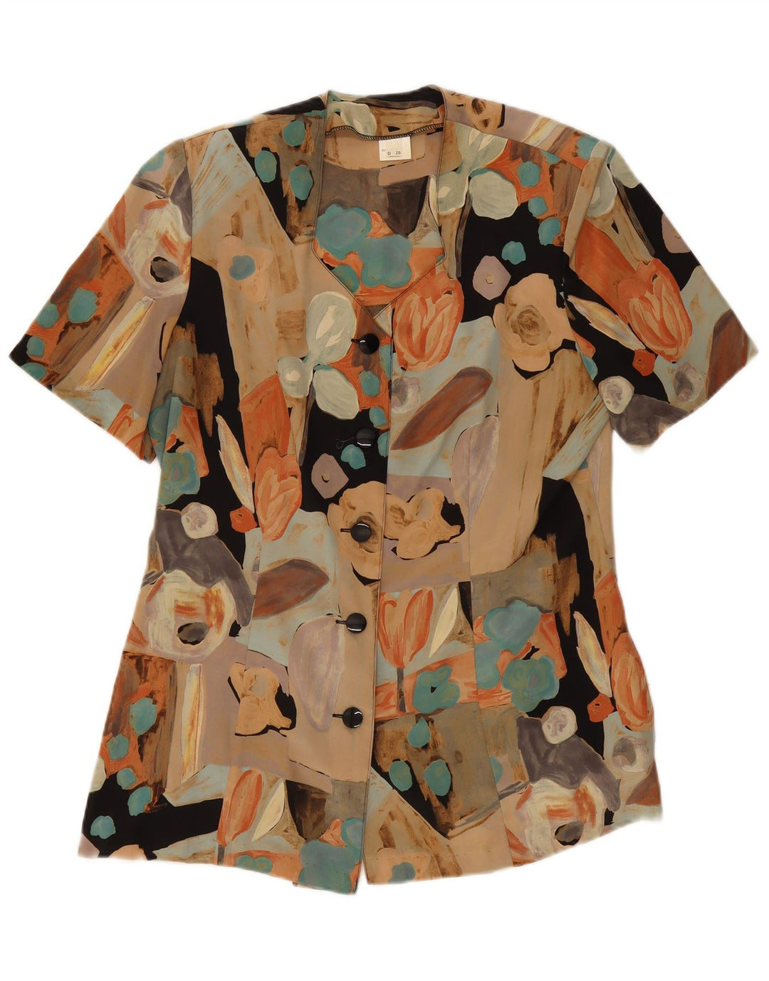 Vintage kortærmet skjortebluse til kvinder UK 18 XL Flerfarvet patchwork