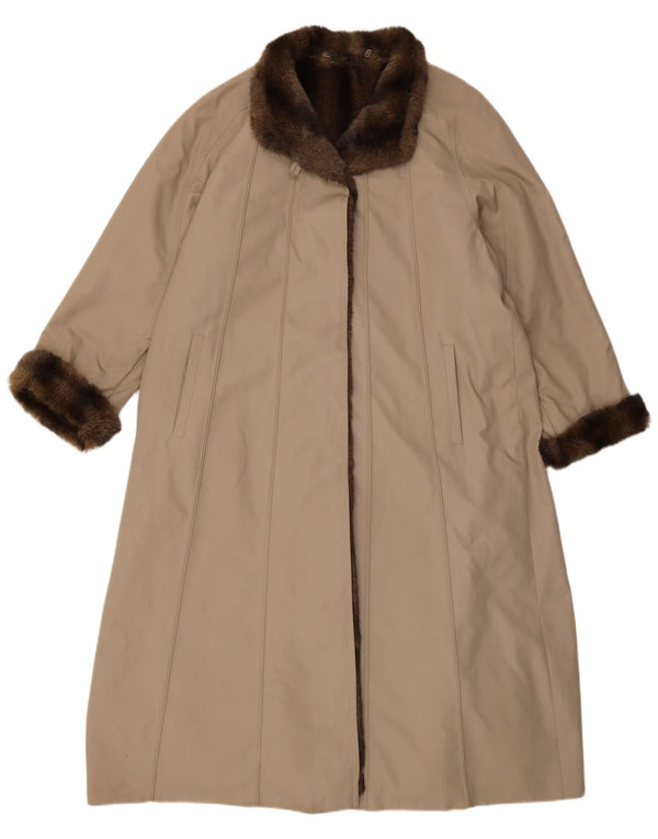 VINTAGE Oversized imiteret pelsoverfrakke til kvinder EU 40 Medium Beige Polyester