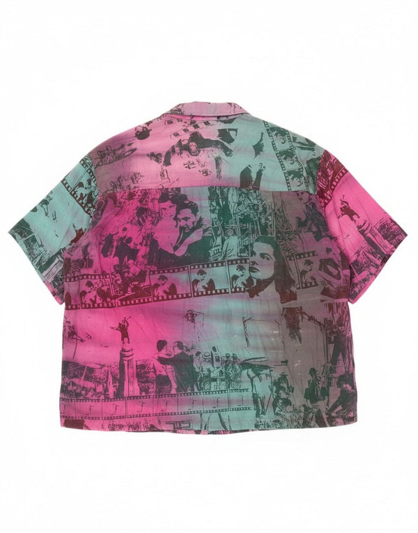 Vintage Kvinders Oversized grafisk skjortebluse UK 16 Large Pink Colourblock