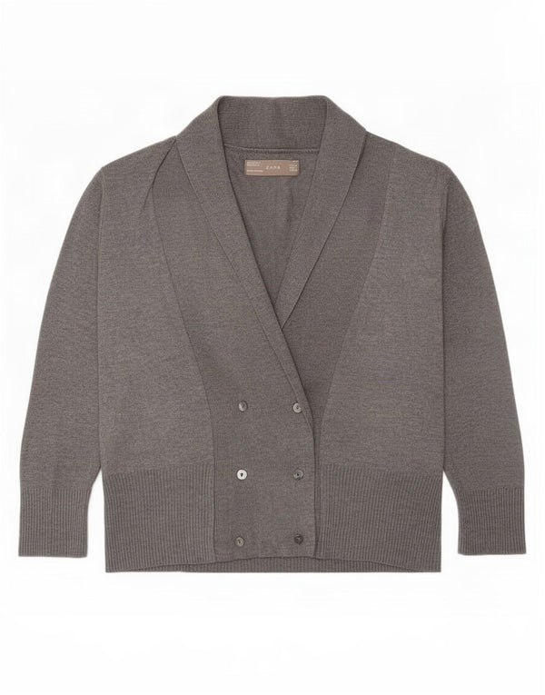 Zara Dame 3/4 ærmet dobbeltradet cardigan sweater UK 16 Large Grå