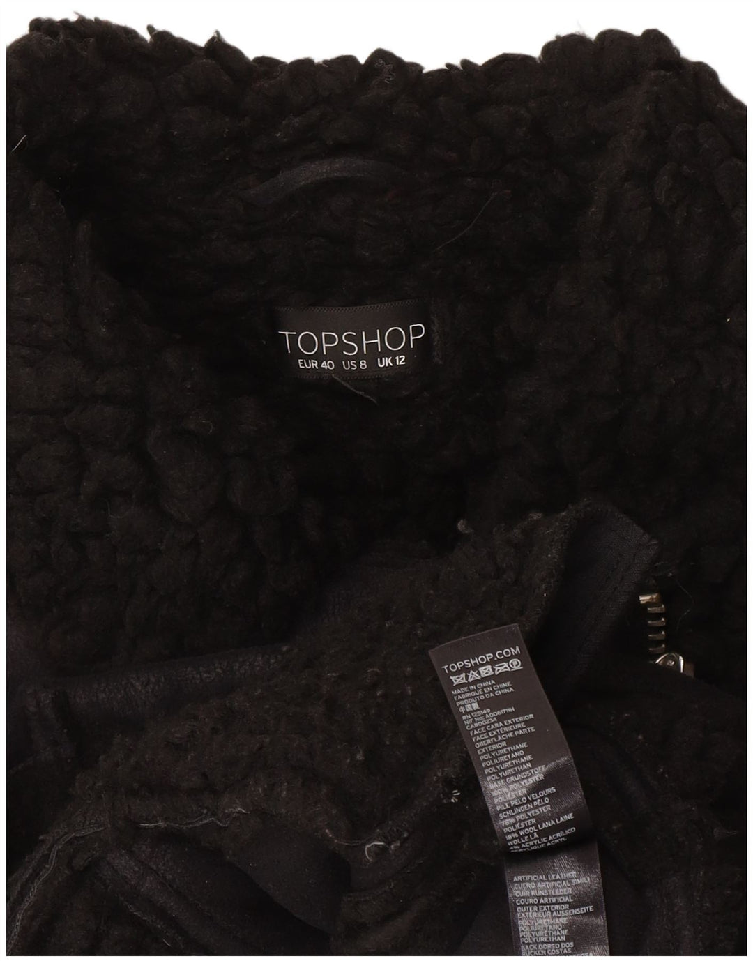 Topshop Sherpa Biker Jacket til kvinder DK 12 Medium Sort Polyester