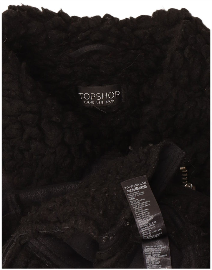 Topshop Sherpa Biker Jacket til kvinder DK 12 Medium Sort Polyester