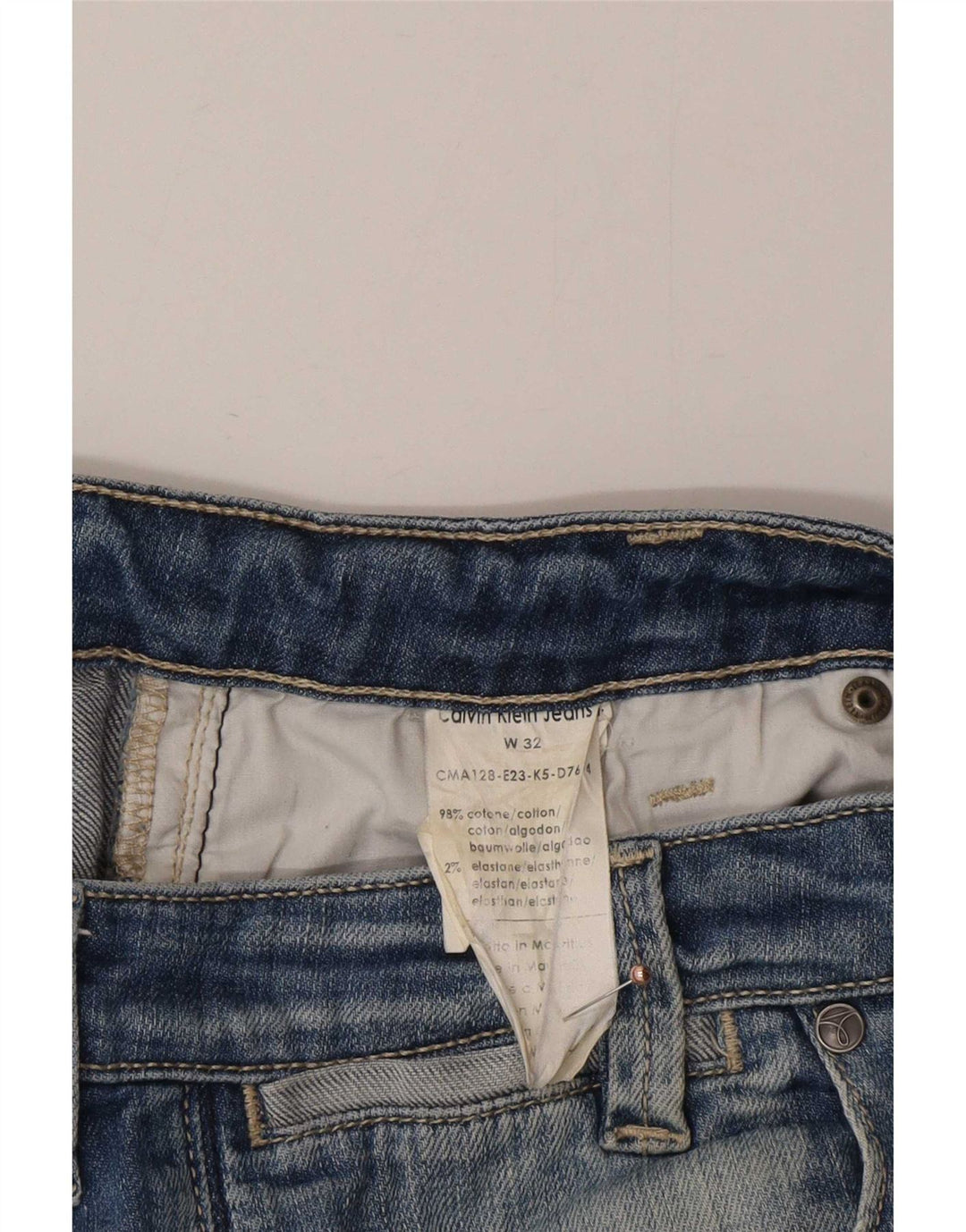 Calvin Klein Herre Distressed Straight Jeans W32 L28 Blå Bomuld