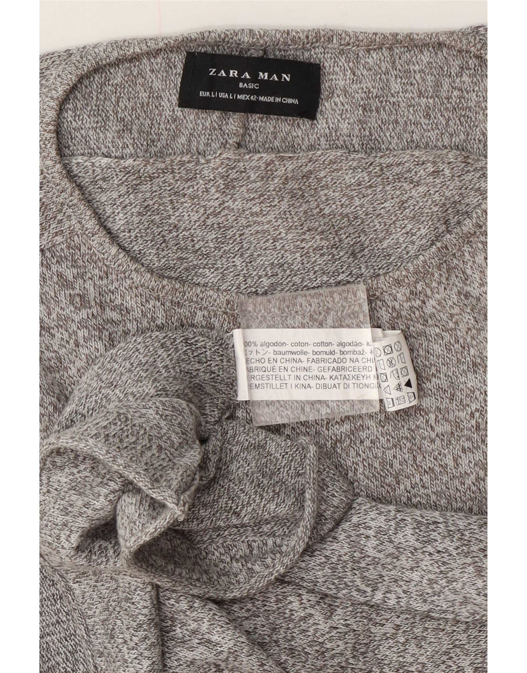Zara Herre Boat Neck Jumper Sweater Stor Grå Flecked Bomuld