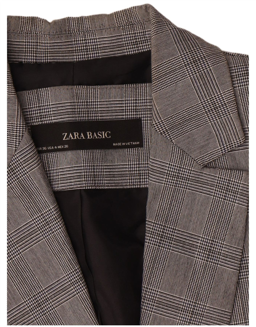 Zara Dame 1-knaps blazerjakke EU 36 XS Grå Houndstooth Polyester
