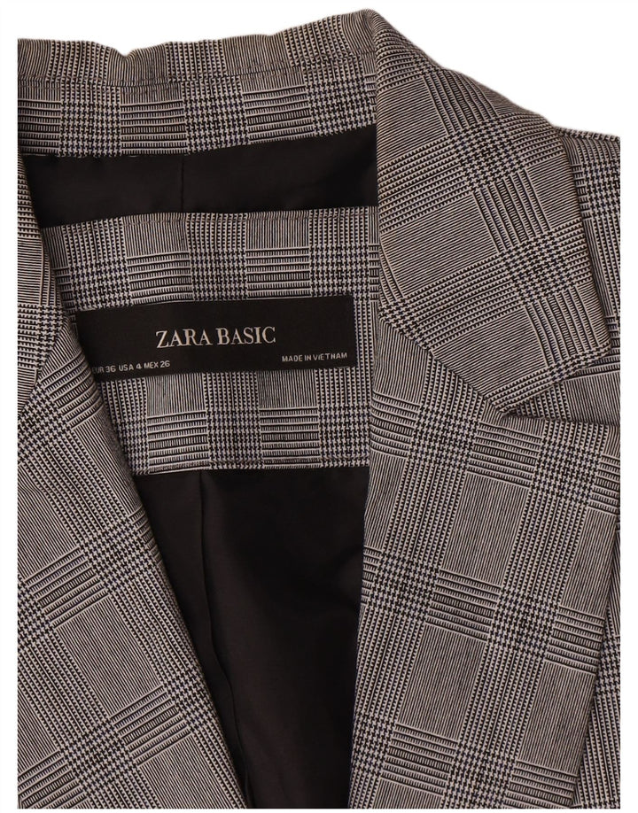 Zara Dame 1-knaps blazerjakke EU 36 XS Grå Houndstooth Polyester