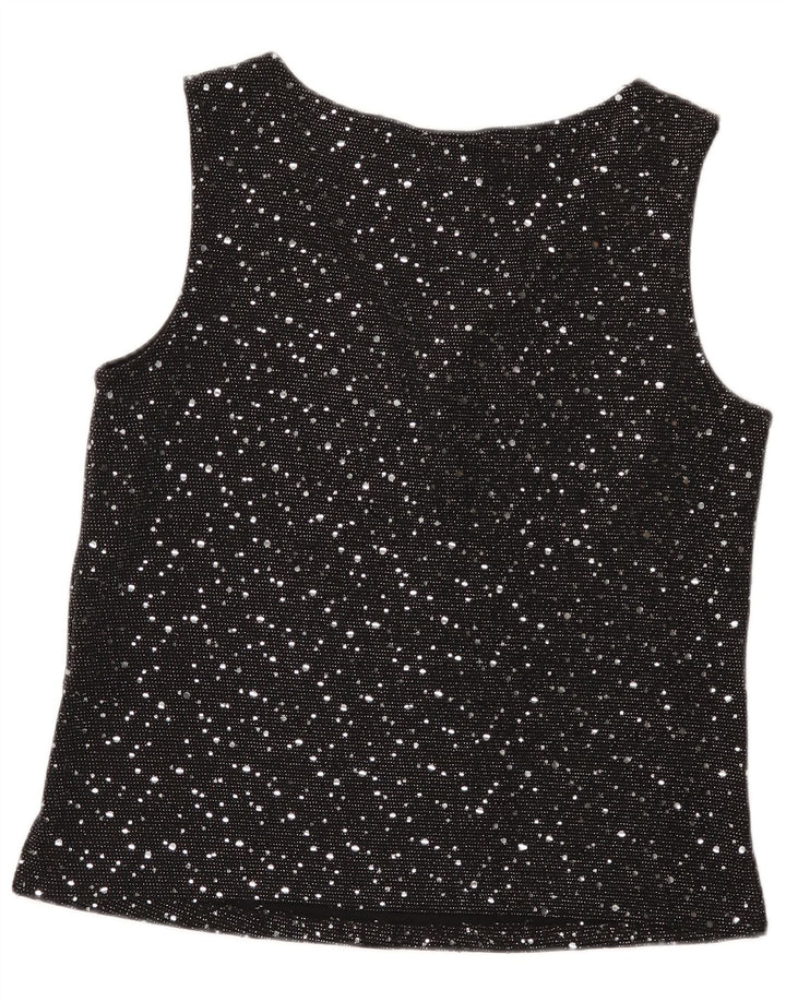 Wallis Dame ærmeløs bluse Top UK 14 Mellem sort plettet nylon