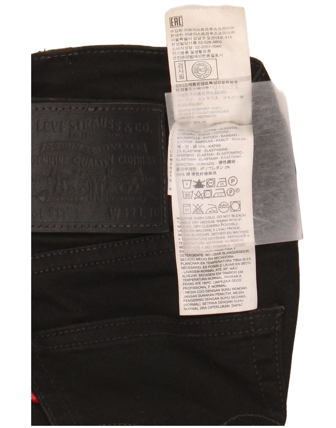 LEVI'S Herre 511 Slim Jeans W32 L30 Sort Bomuld