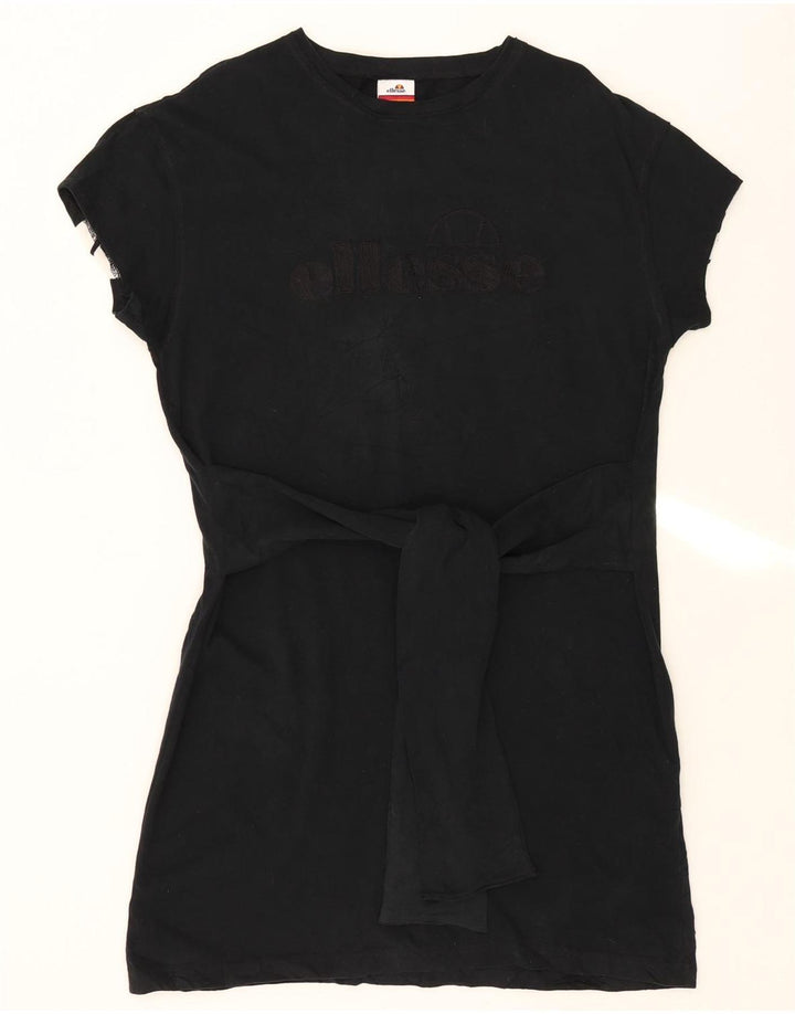 ELLESSE Womens Graphic T-Shirt Dress US 6 Medium Black Cotton Vintage Ellesse and Second-Hand Ellesse from Messina Hembry 