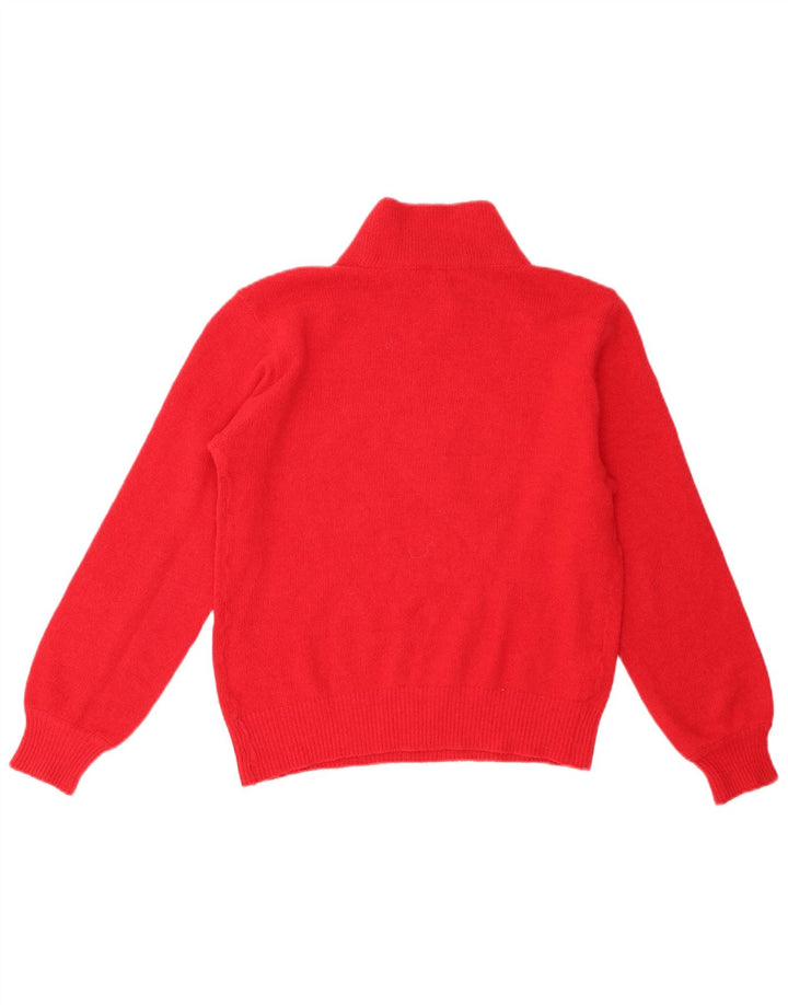 Vintage Dame Turtle Neck Jumper Sweater UK 12 Medium Red Floral Wool