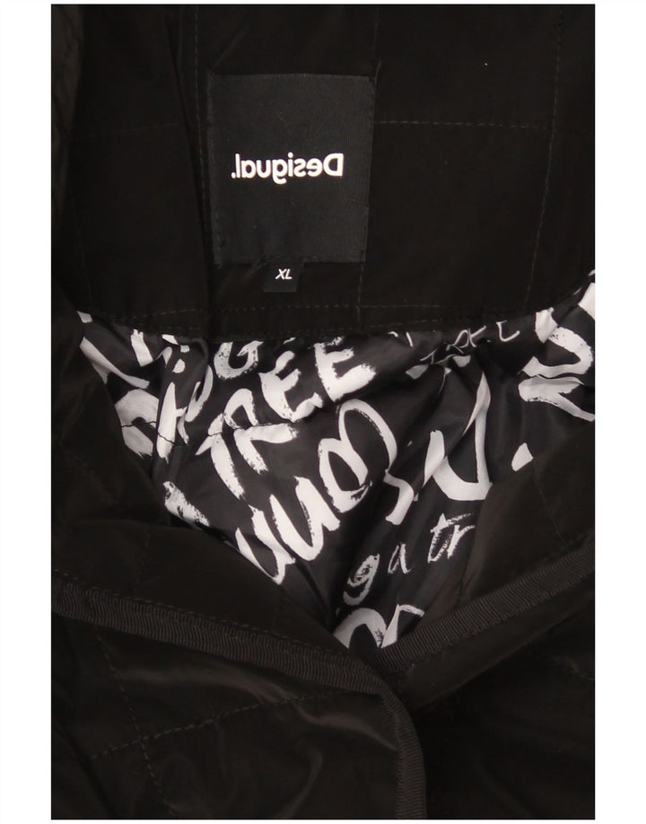 Desigual Quiltet Polstret Frakke til kvinder UK 18 XL Sort Polyester