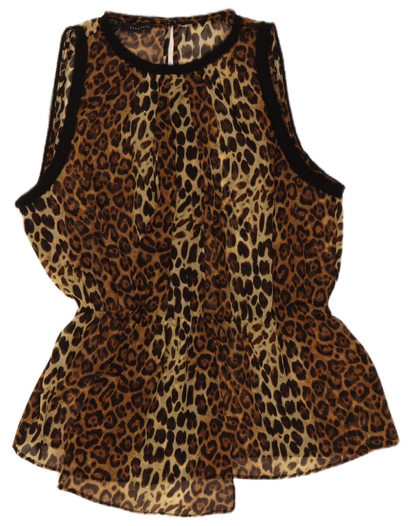 Zara Dame ærmeløs bluse Top UK 18 XL Brown Animal Print