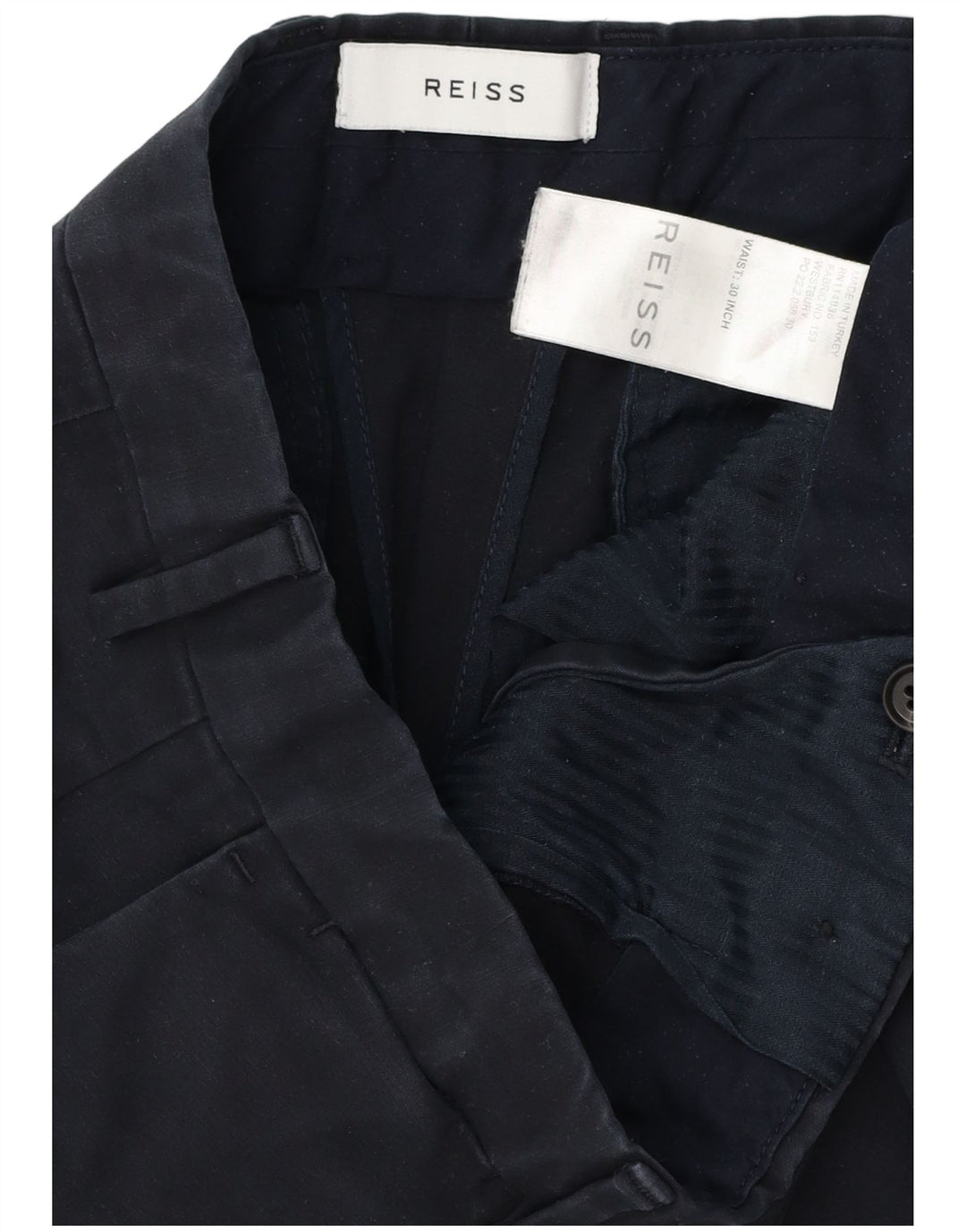 REISS Lige Chino-bukser til mænd W30 L28 Marineblå bomuld
