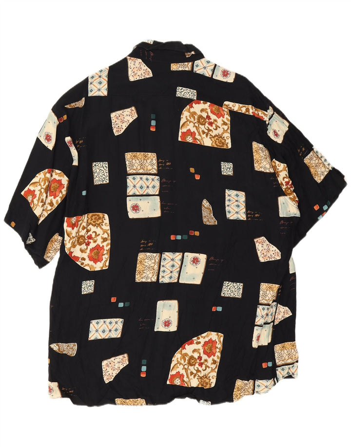 Vintage kortærmet herreskjorte 2XL sort patchwork