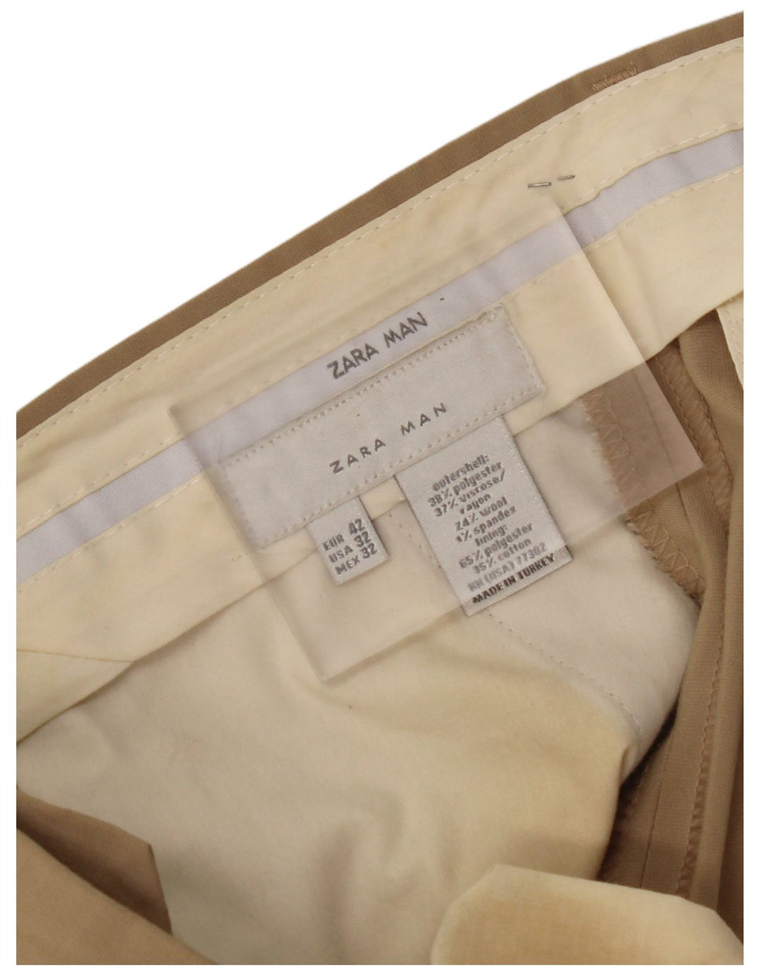 ZARA Straight Suit Bukser til mænd EU 42 Large W32 L32 Beige Polyester