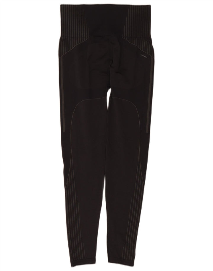 Adidas Womens Aeroready Leggings UK 8 Small Grey Pinstripe Polyamide