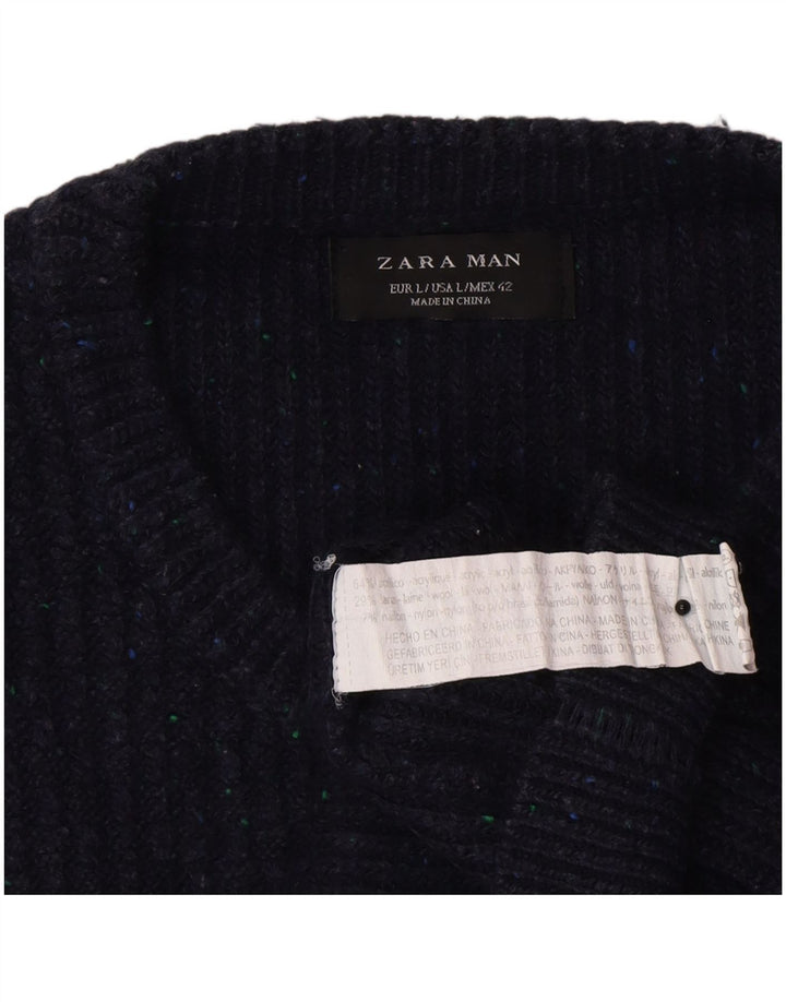 Zara herre rund hals sweater stor marineblå akryl