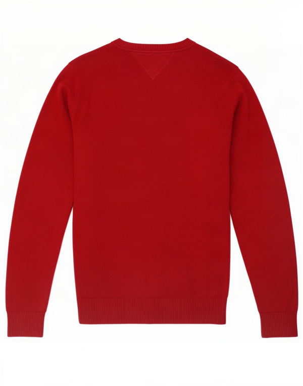 Tommy Hilfiger Mens V-Neck Jumper Sweater XS Burgundy Cotton