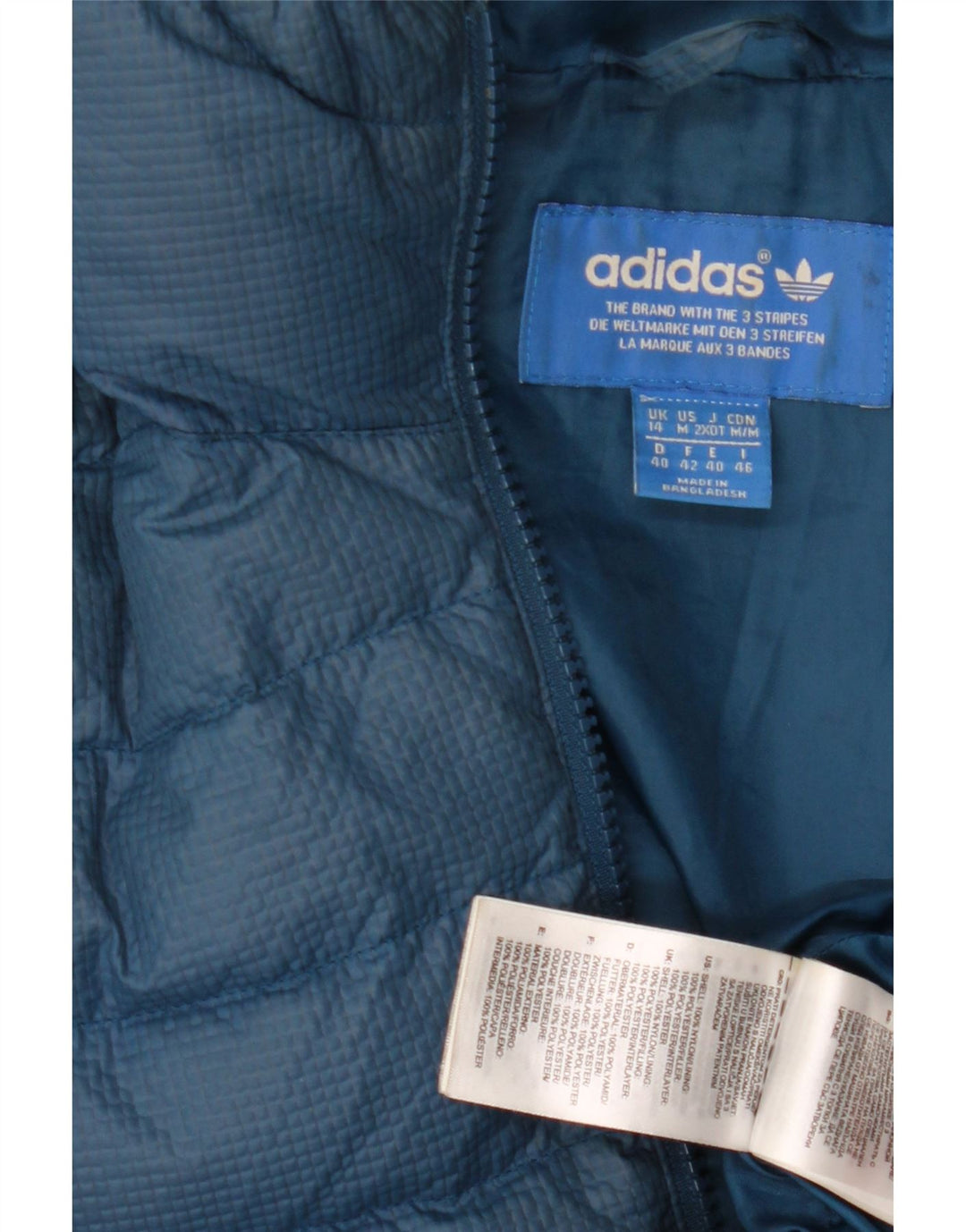Adidas Dame Hætte Vatteret Jakke UK 14 Medium Blue Nylon