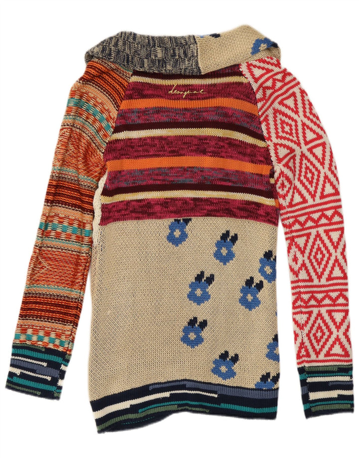 Desigual Dame Cardigan Sweater UK 14 Stort flerfarvet patchwork