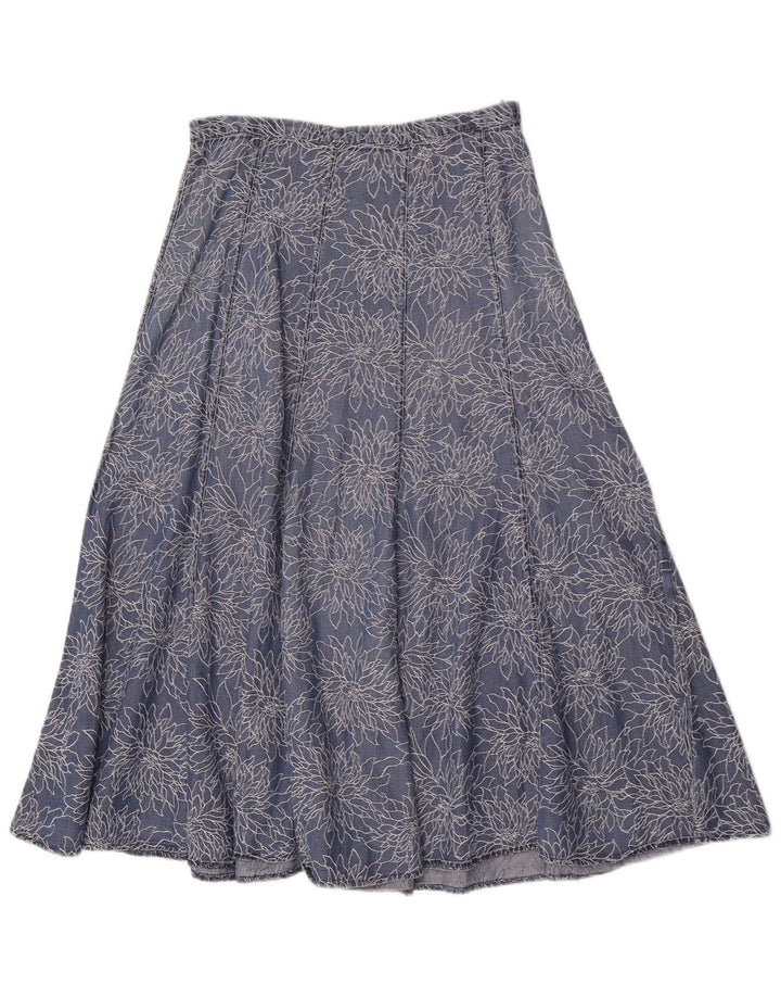 Marks & Spencer Dame Denim Flared Skirt W28 Medium Blue Floral