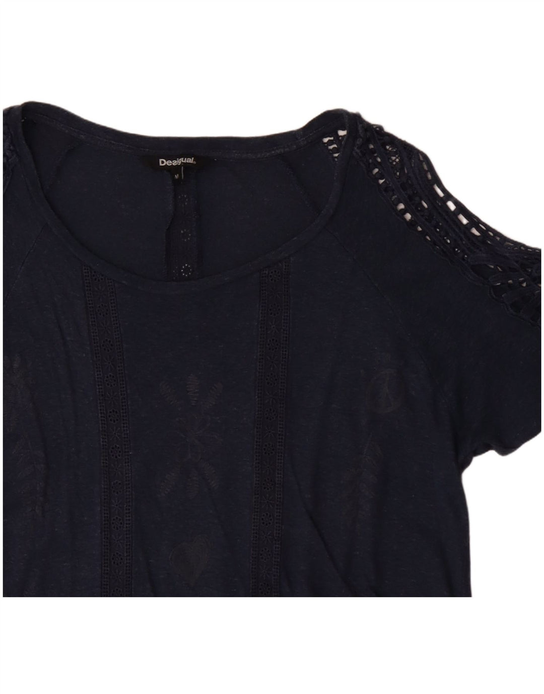 DESIGUAL Dame Bluse Top UK 12 Medium Navy Blue Floral
