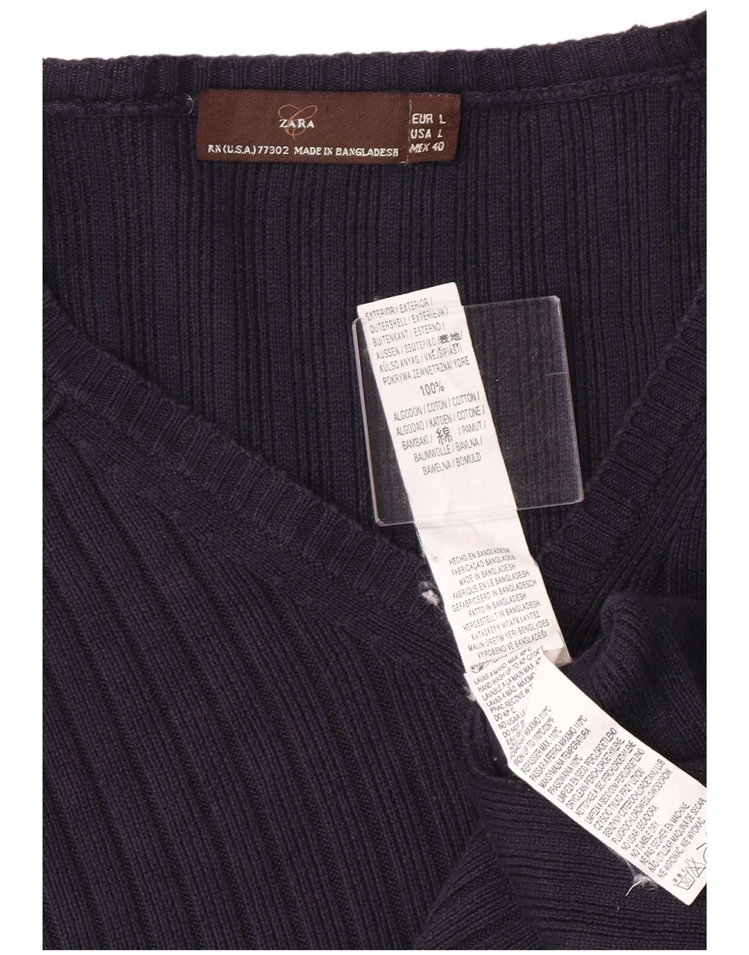 Zara Herre V-hals sweater Stor marineblå bomuld