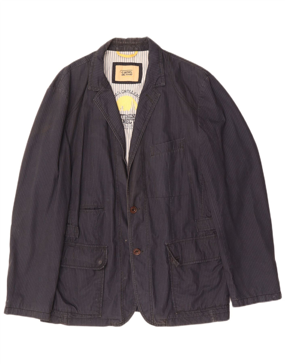 Camel Active Herre 2 Button Blazer Jacket UK 40 Large Navy Blue Pinstripe