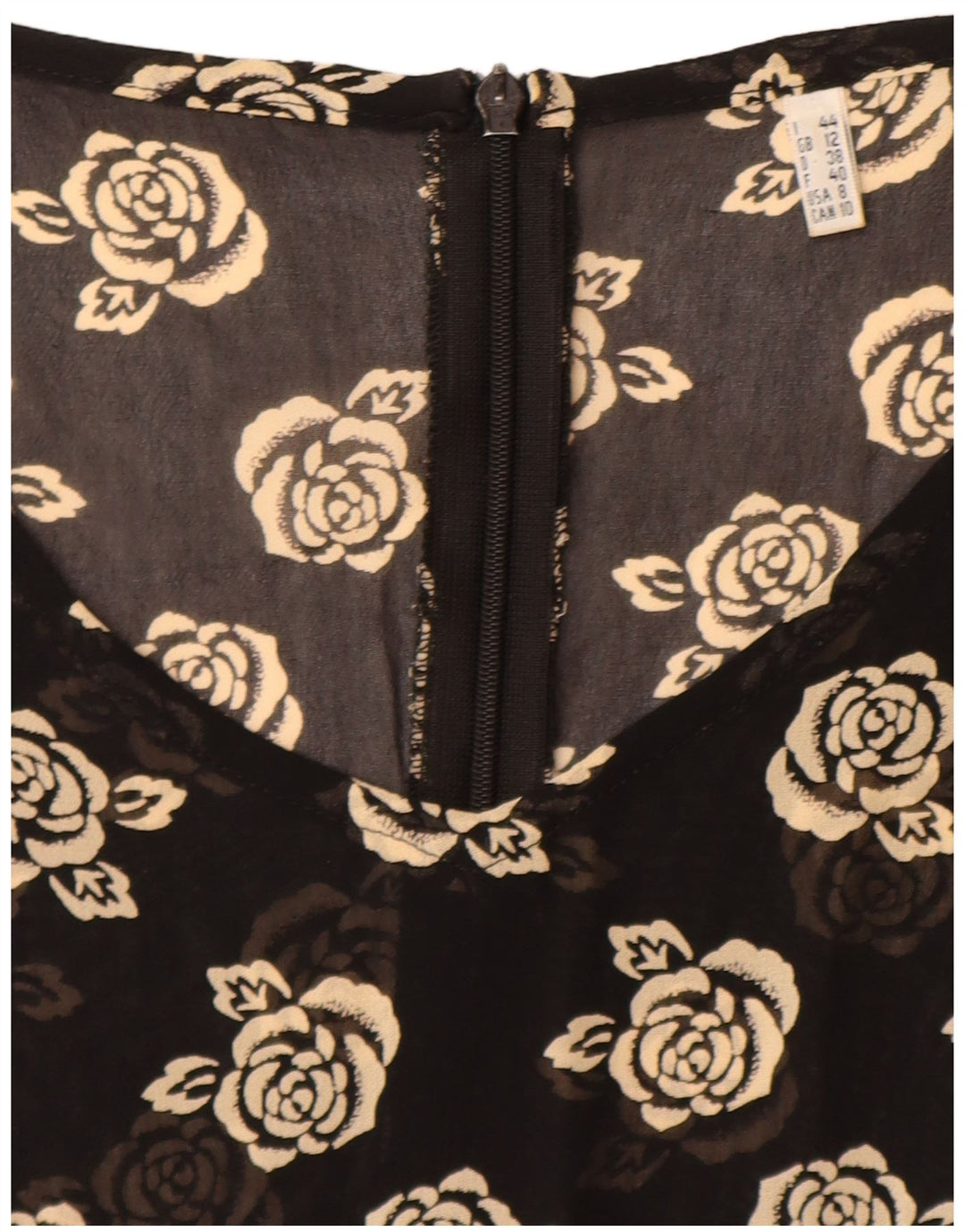 Vintage Dame A-Line Kjole UK 12 Medium Black Floral