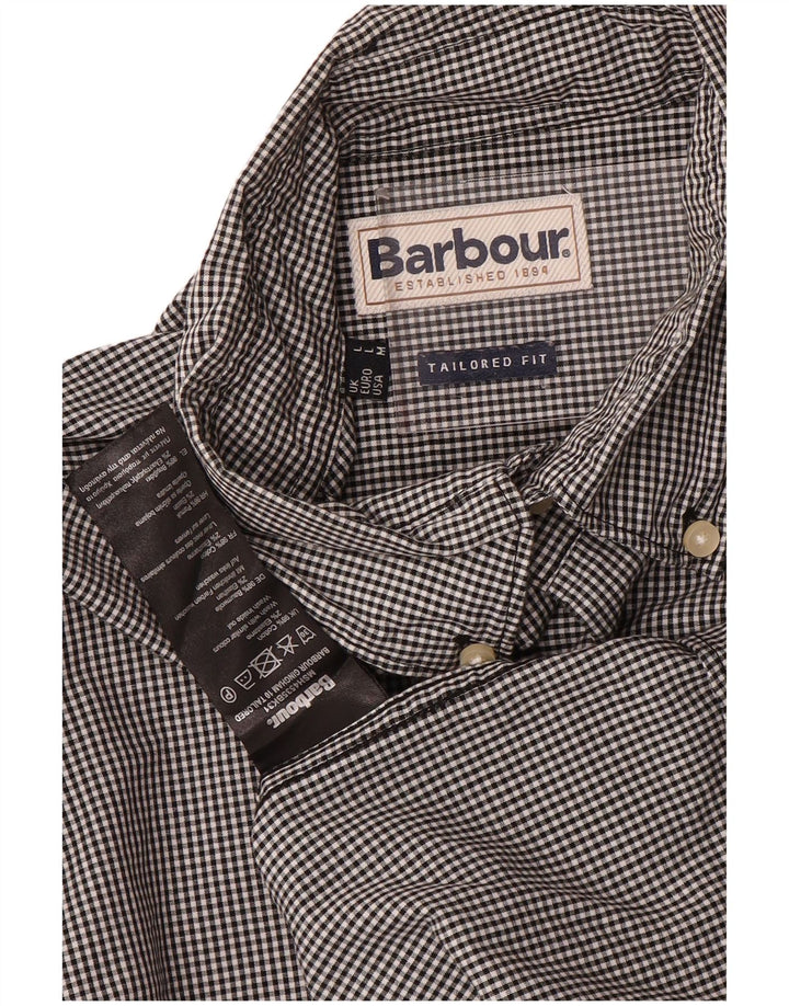 Barbour herre skræddersyet pasform skjorte stor sort Gingham bomuld