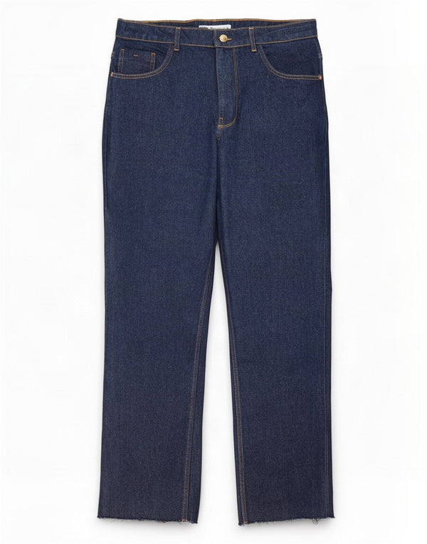 Zara Dame Straight Jeans EU 44 XL W34 L28 Marineblå Bomuld