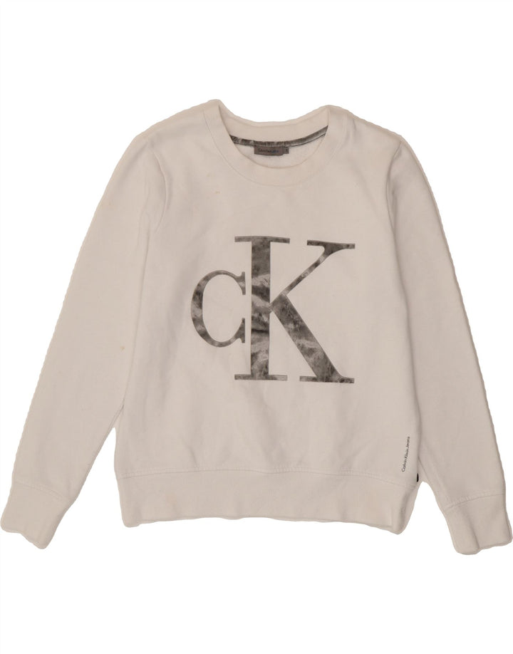 CALVIN KLEIN JEANS Womens Oversized Sweatshirt Jumper UK 10 Small White Vintage Calvin Klein Jeans and Second-Hand Calvin Klein Jeans from Messina Hembry 