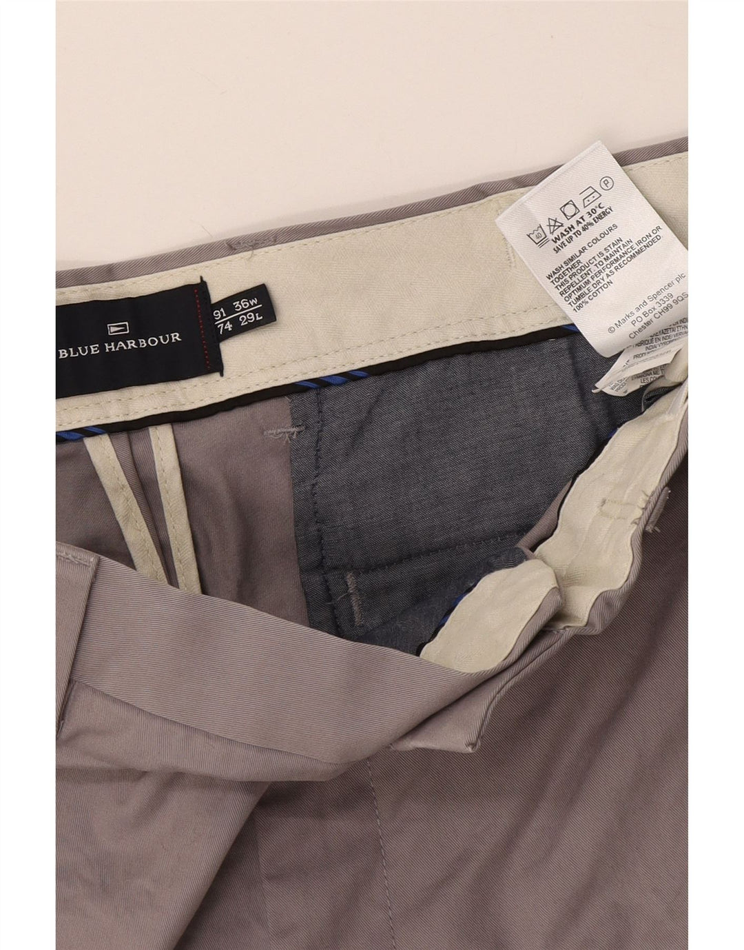 Marks & Spencer Herre Blue Harbor Lige Chinobukser W36 L29 Grå