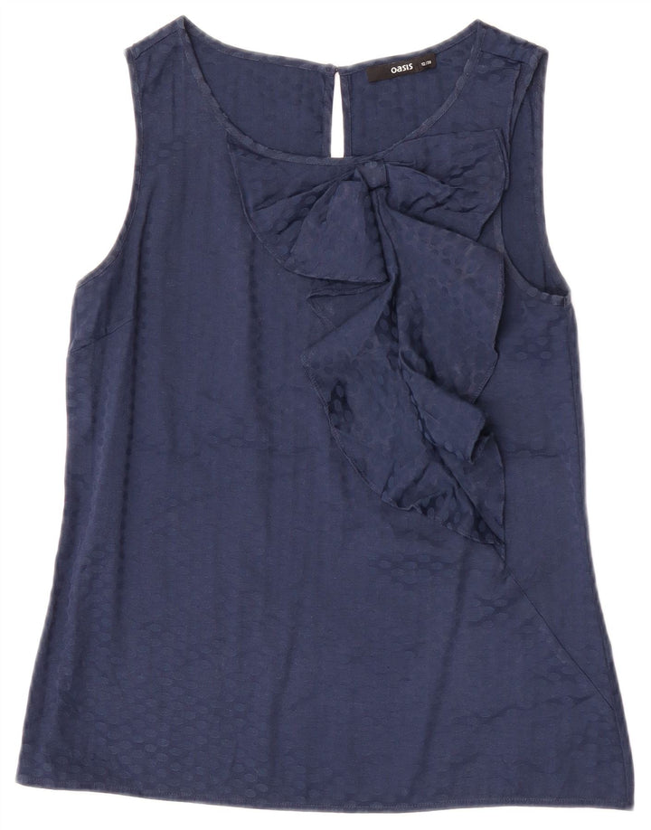 Oasis Dame ærmeløs bluse Top UK 12 Mellem marineblå plettet polyester