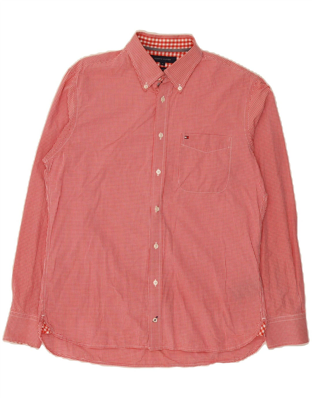 TOMMY HILFIGER Mens Custom Fit Shirt Medium Red Gingham Cotton Vintage Tommy Hilfiger and Second-Hand Tommy Hilfiger from Messina Hembry 