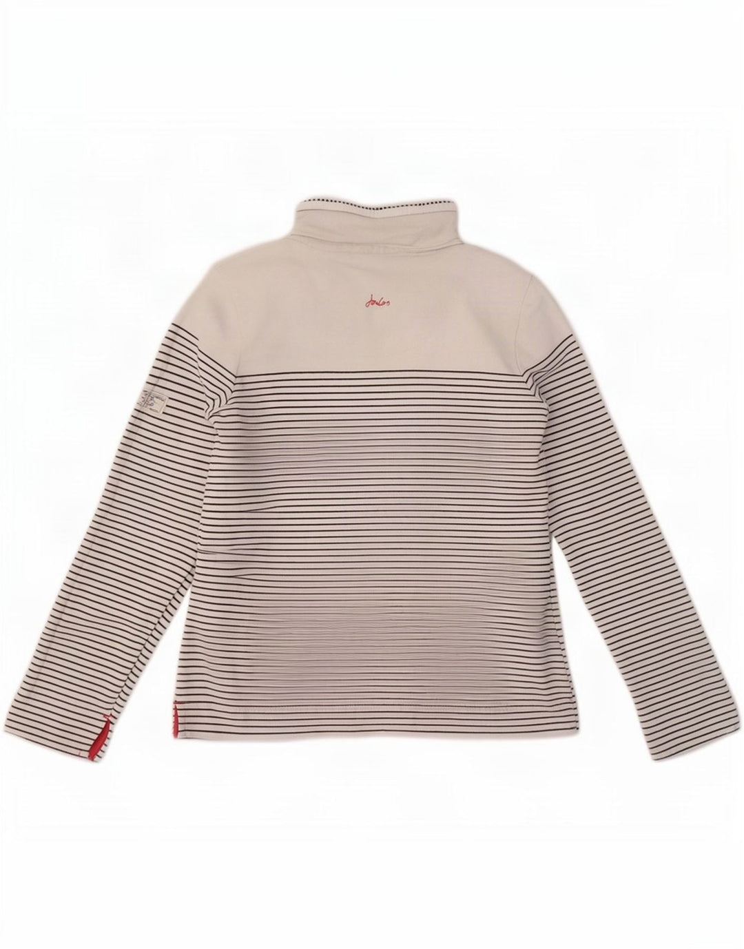 Joules Dame Button Neck Sweatshirt Jumper UK 8 Lille hvid stribet bomuld