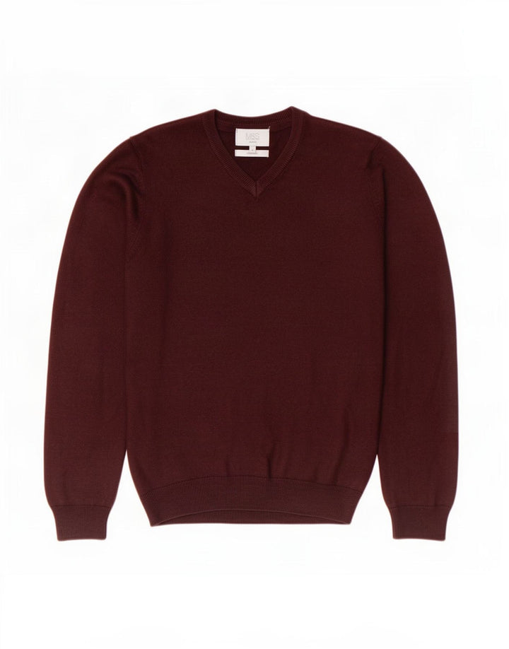 Marks & Spencer Herre Regular Fit V-hals sweater Small Bourgogne
